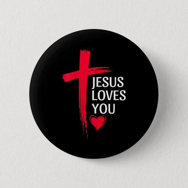 Jesus Loves You Christian Love Cross Heart Design  Button (Vorderseite)