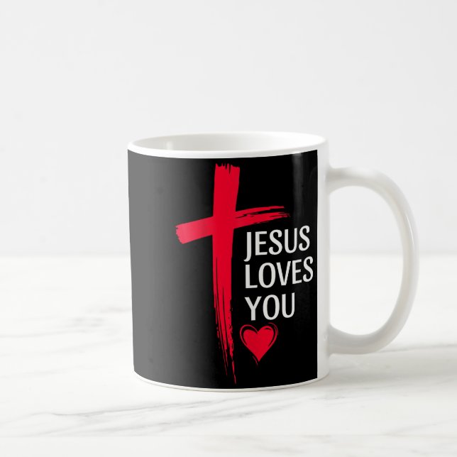 Jesus Loves You Christian Love Cross Heart Design  Kaffeetasse (Rechts)
