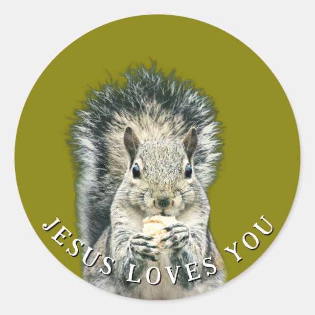 Jesus Loves You Fun Squirrel  Runder Aufkleber (Vorderseite)