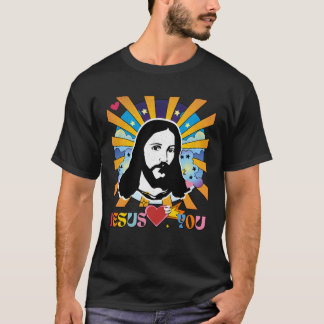 Jesus Loves You Groovy Hippie 60s 70s Retro Rainbo T-Shirt