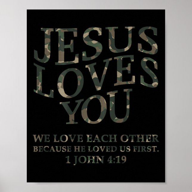 Jesus Loves You Me Camo Christian Youth Men God So Poster (Vorne)