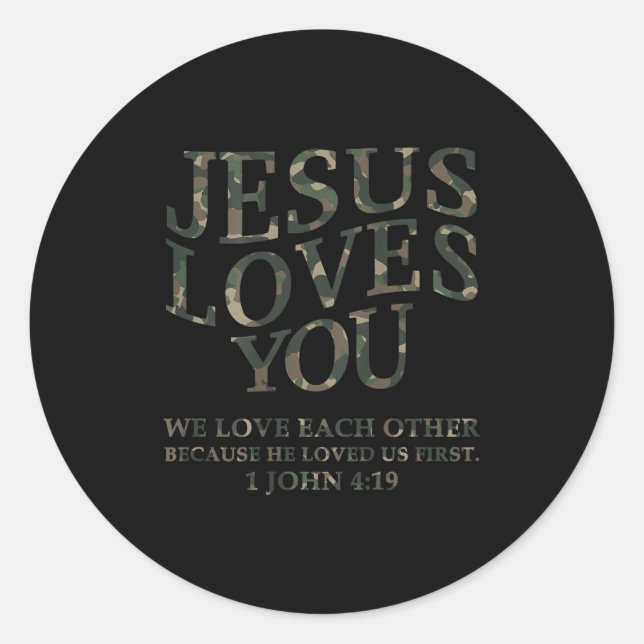 Jesus Loves You Me Camo Christian Youth Men God So Runder Aufkleber (Vorderseite)