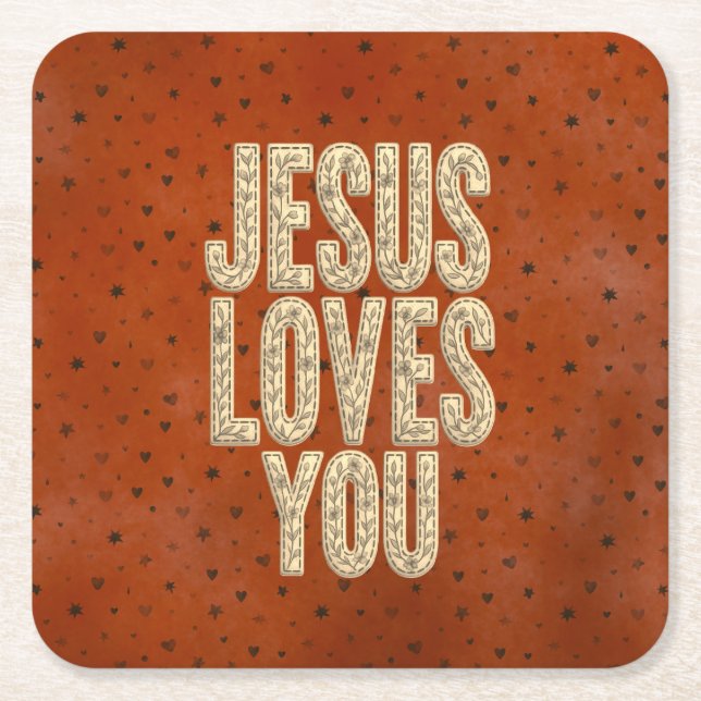 Jesus Loves You Rustic Christian Encouragement Rechteckiger Pappuntersetzer (Vorderseite)