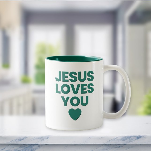 Jesus Loves You Uplifting Christian Gift Zweifarbige Tasse (Von Creator hochgeladen)