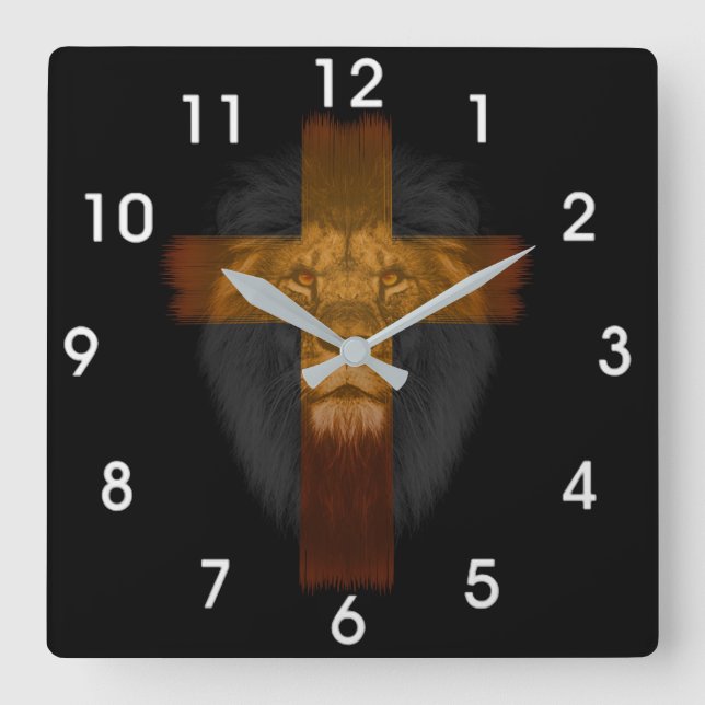 Jesus Löwe der Juda-Mauer-Uhr Quadratische Wanduhr (Vorderseite)