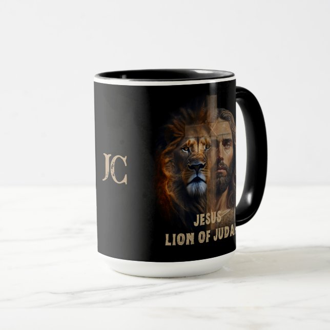 Jesus Löwe von Juda Custom Monogram Coffee Tasse (VorderseiteRechts)