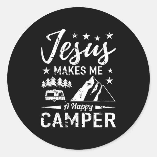 Jesus macht mich zu einem glücklichen Camper Campi Runder Aufkleber (Vorderseite)