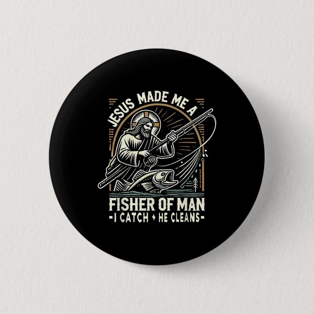 Jesus machte mich zu einem Menschenfischer-Shirt A Button (Vorderseite)