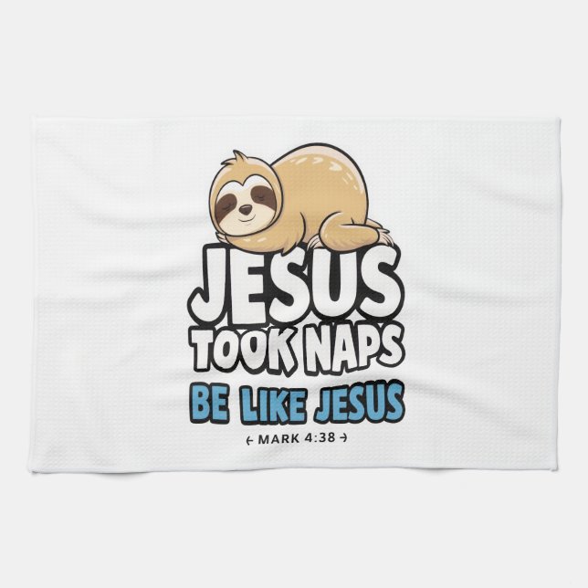 Jesus machte Nickerchen, lustige Faultier Geschirrtuch (Horizontal)
