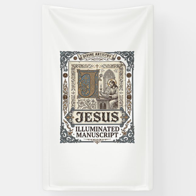 Jesus-Manuskript Jesus Christlicher Glaube Vintage Banner (Vertikal)