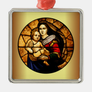 Jesus ~ Maria ~ Glasmalerei-Panel ~ Ornament Aus Metall