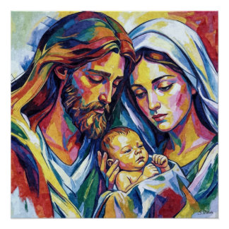 Jesus Maria und Josef expressionistisches Öl Poster