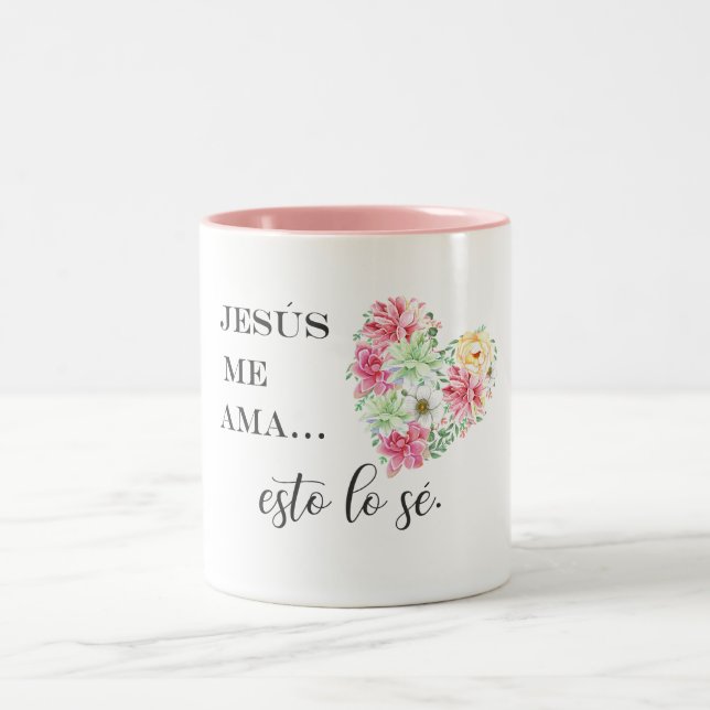 Jesus me ama esto lo se Blumen herz Zweifarbige Tasse (Mittel)