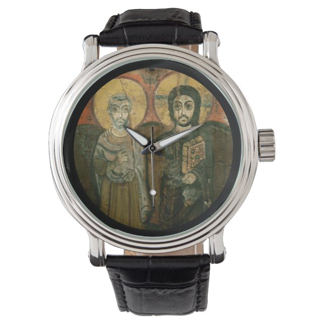 Jesus mit Abt Coptic Icon Armbanduhr (Vorderseite)