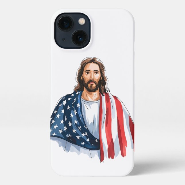 Jesus mit amerikanischer Fahnenkunst abstrakt iPhone Hülle (Rückseite)