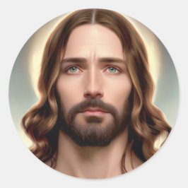 Jesus mit Blaugrün Augen Portrait Runder Aufkleber