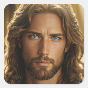 Jesus mit Blue Eyes Portrait Quadratischer Aufkleber