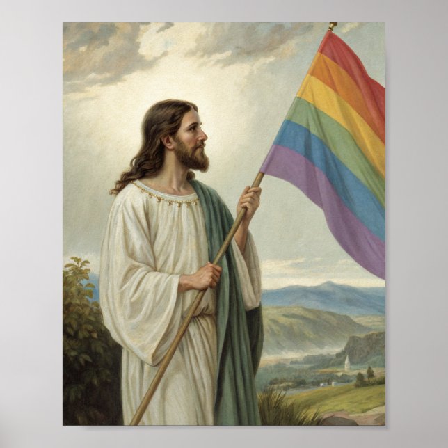 Jesus mit der Stolzflagge Poster (Vorne)
