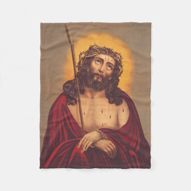 Jesus mit Dornen gekrönt Traurige Kunst Fleecedecke (Vorderseite)
