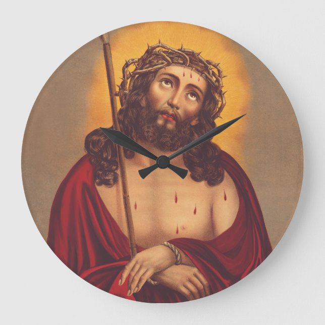 Jesus mit Dornen gekrönt Traurige Kunst Große Wanduhr (Vorderseite)