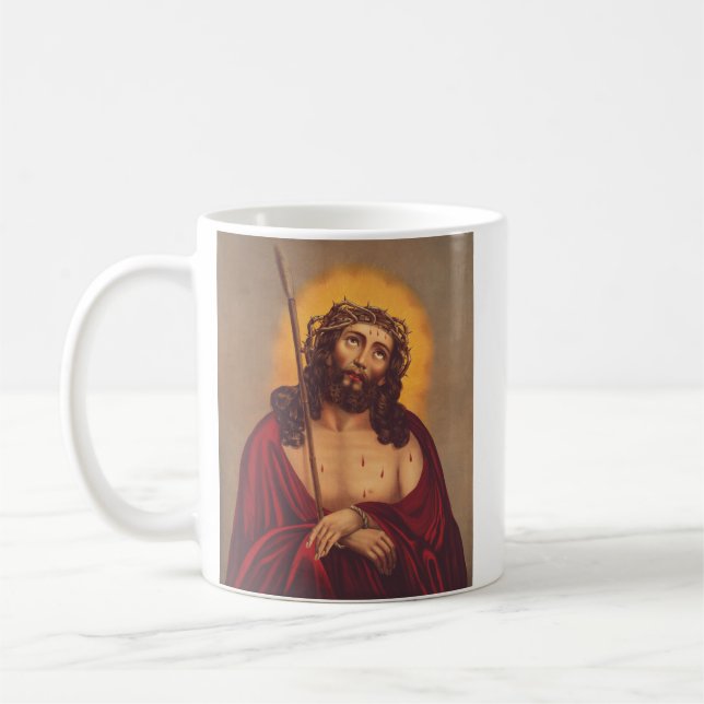 Jesus mit Dornen gekrönt Traurige Kunst Kaffeetasse (Links)
