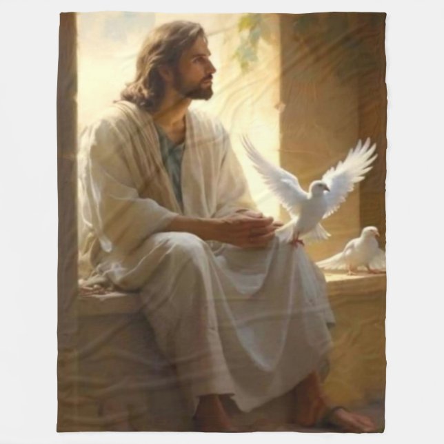 JESUS mit DOVES Fleecedecke (Vorderseite)