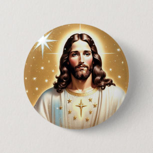 Jesus mit glänzenden Sternen Knopf Button