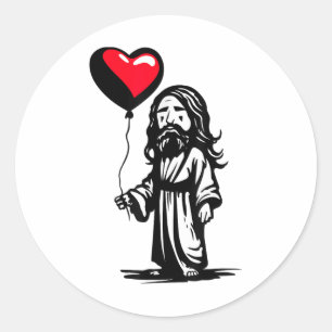 Jesus mit Herzballon Niedliche spirituelle Jesus s Runder Aufkleber