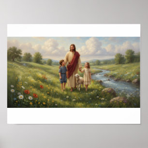 Jesus mit Kindern Christliche Wandkunst Glaubens Poster