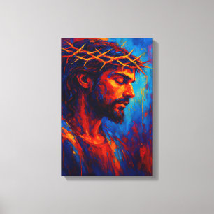 Jesus mit Krone von Thorns in fiery Abstrakter Far Leinwanddruck