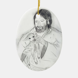 Jesus mit Lamm Keramik Ornament