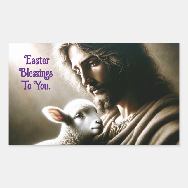 Jesus mit Lamm-Sticker Rechteckiger Aufkleber (Vorderseite)