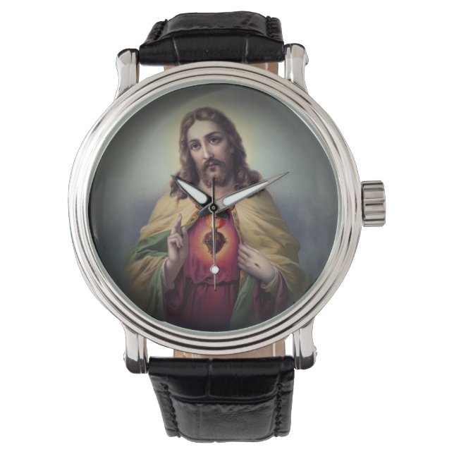 Jesus mit leuchtendem heiligen Herz Armbanduhr (Vorderseite)