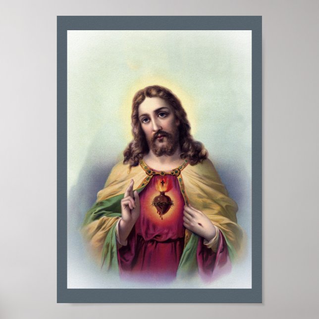 Jesus mit leuchtendem Herzen Poster (Vorne)