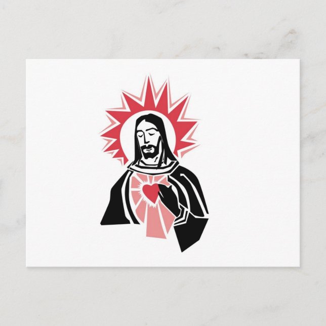 Jesus mit leuchtendem rotem Herz und Halo Postkarte (Vorderseite)