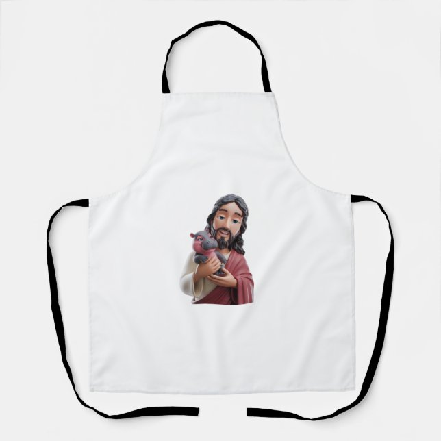 Jesus mit Moo Deng_ Der Pygmäen-Hippo des Glaubens Schürze (Vorderseite)