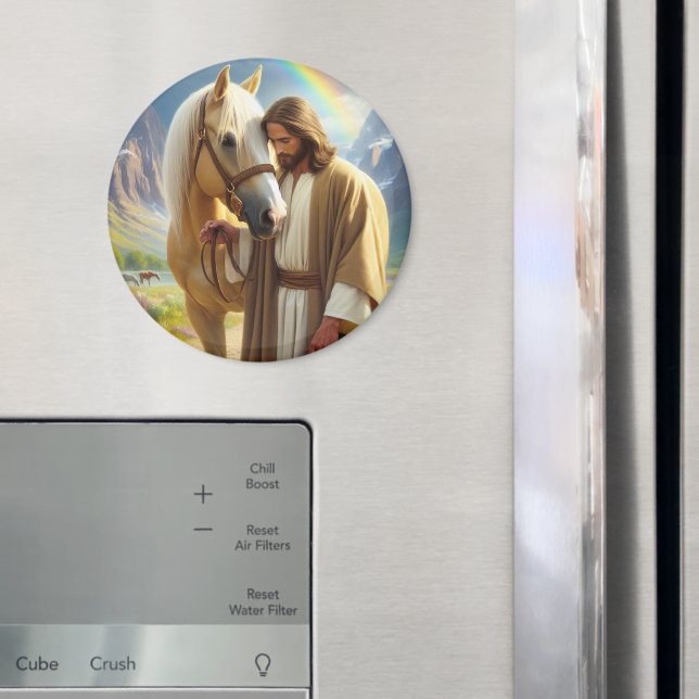 Jesus mit Palomino Pferd in Landschaftlicher Lands Magnet (In Situ (Kühlschrank))