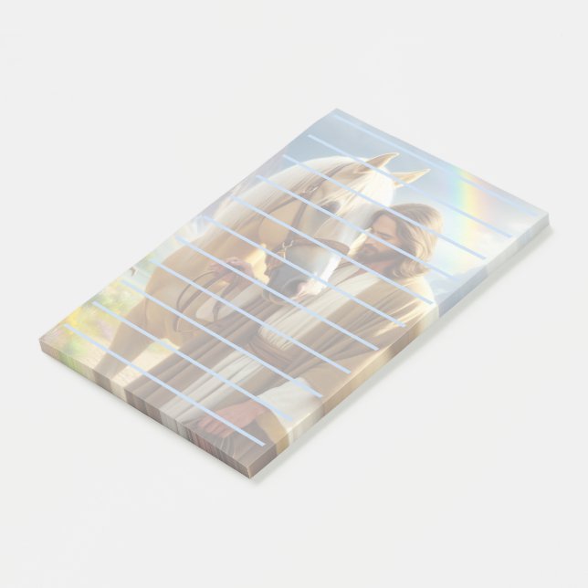 Jesus mit Palomino Pferd in Landschaftlicher Lands Post-it Klebezettel (angewinkelt)