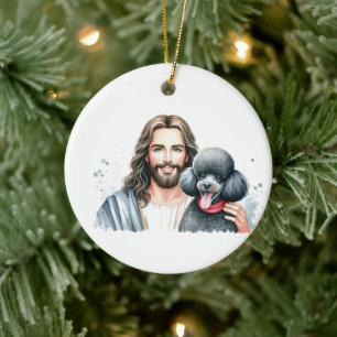 Jesus mit Poodle= 1. Weihnachten im Himmel Keramik Ornament