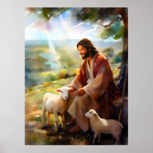 Jesus mit Schafen Poster