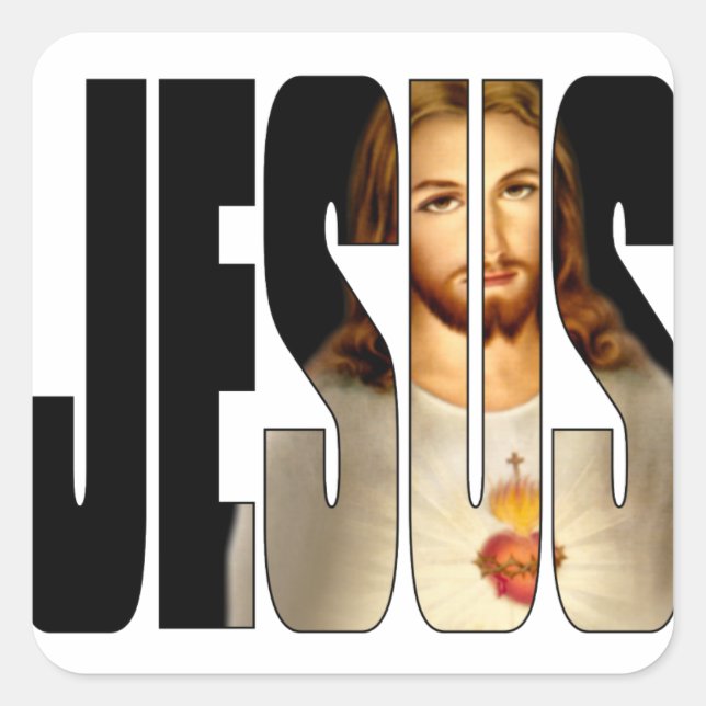 Jesus mit seinem Bild im Namen Quadratischer Aufkleber (Vorderseite)