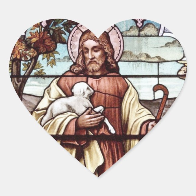 Jesus mit seinem Schaf Herz-Aufkleber (Vorderseite)
