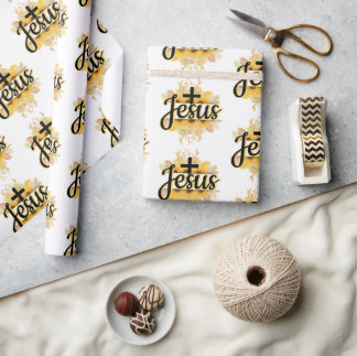 Jesus mit Sonnenblumen und Kreuzpapier Geschenkpapier