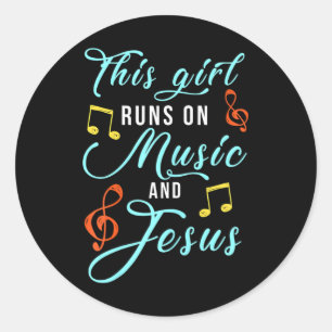 Jesus & Music Christliches Musical Theme Girl Runder Aufkleber