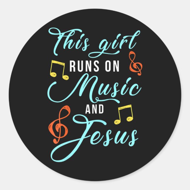 Jesus & Music Christliches Musical Theme Girl Runder Aufkleber (Vorderseite)