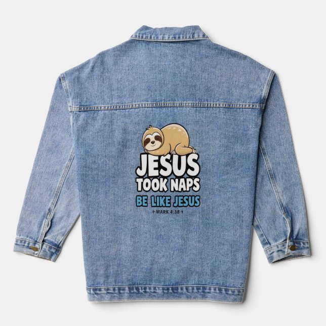 Jesus nahm Nickerchen, Funny Sloth Jeansjacke (Rückseite)