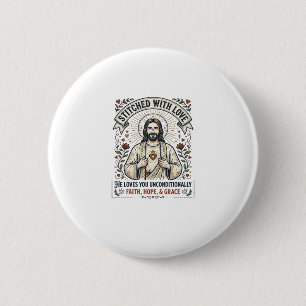 Jesus näht Quilt-Shirt Christliches Grafik_1 Button