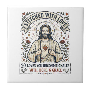 Jesus näht Quilt-Shirt Christliches Grafik_1 Fliese