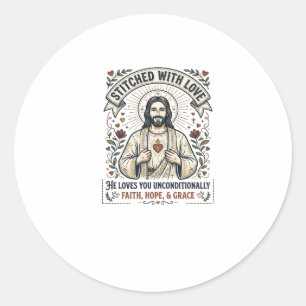 Jesus näht Quilt-Shirt Christliches Grafik_1 Runder Aufkleber