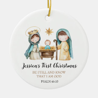 Jesus Nativity Scene Bible Verse First Christmas Keramik Ornament